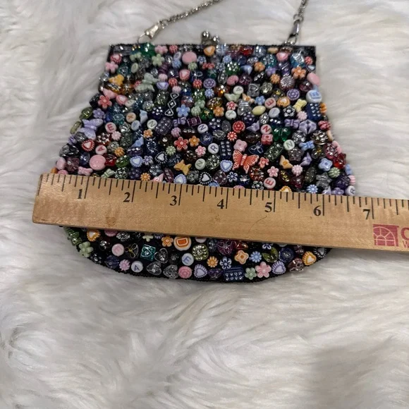 Vintage Sasha Colorful Floral Beaded Clutch with Metallic Strap Evening Bag - Picture 6 of 9